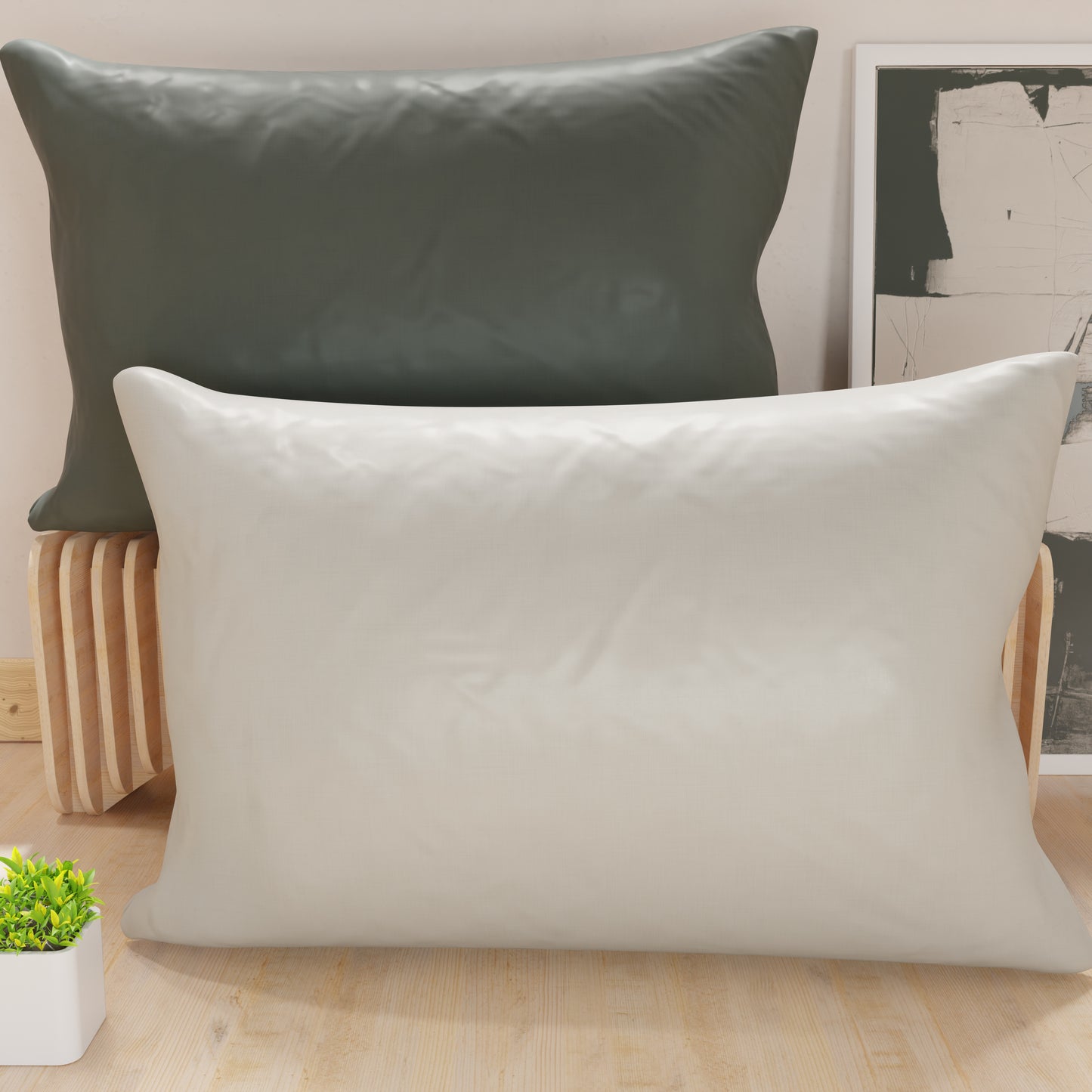 Federe, Coppia Federe, Copricuscini, 100% Microfibra Anallergica, Grigio Scuro/Grigio Chiaro