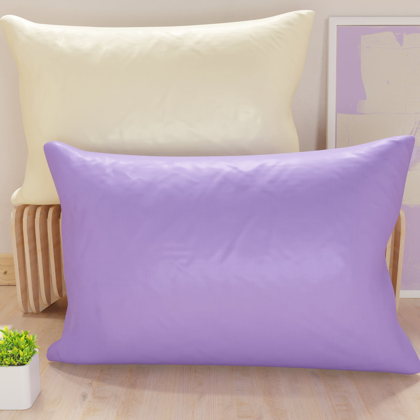 Federe, Coppia Federe, Copricuscini, 100% Microfibra Anallergica, Lilla/Panna