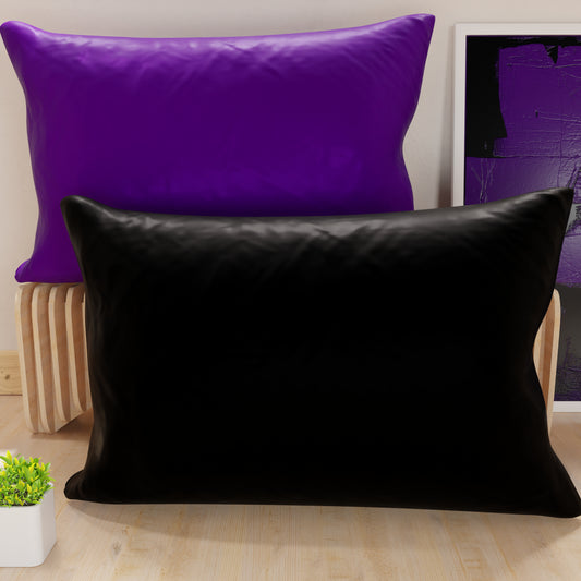 Taies d'oreiller, Paire de taies, Housses de coussin, 100% Microfibre anti-allergique, Noir/Violet