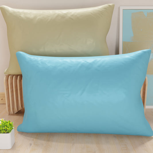 Taies d'oreiller, Paire de taies, Housses de coussin, 100% Microfibre Antiallergique, Taupe/Céleste