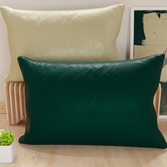 Taies d'oreiller, Paire de taies, Housses de coussin, 100% Microfibre Antiallergique, Taupe/Vert Émeraude