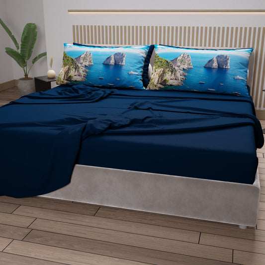 Lenzuola in Cotone, Completo Letto con Federe in Stampa Digitale, Capri