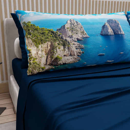 Lenzuola in Cotone, Completo Letto con Federe in Stampa Digitale, Capri