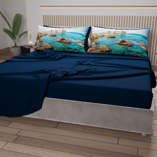 Lenzuola in Cotone, Completo Letto con Federe in Stampa Digitale, Calabria