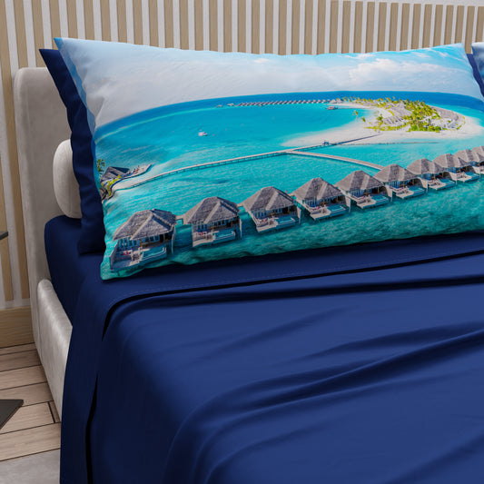 Draps en Coton, Parure de Lit avec Taies d'Oreiller en Impression Digitale, Maldives