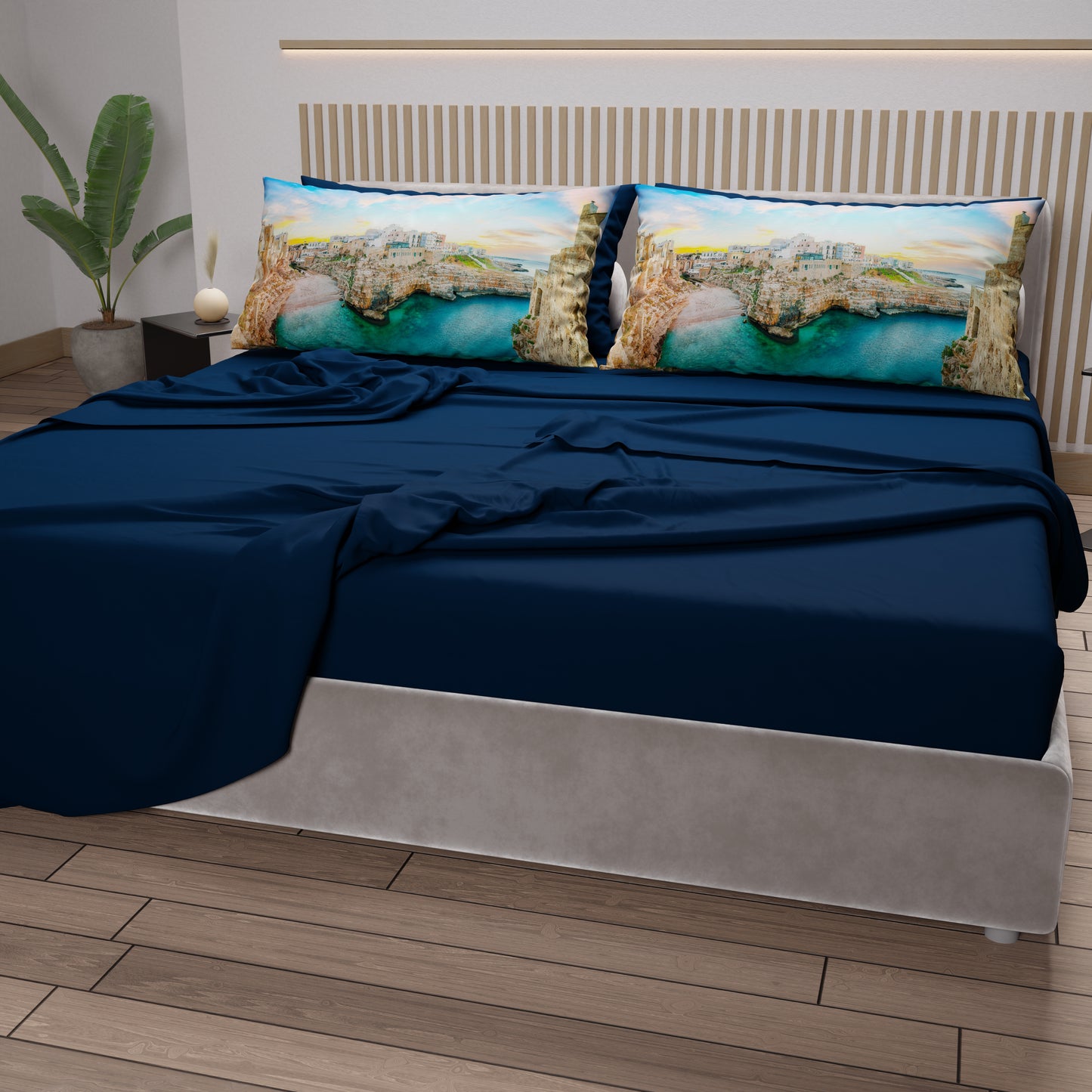 Lenzuola in Cotone, Completo Letto con Federe in Stampa Digitale, Polignano a Mare