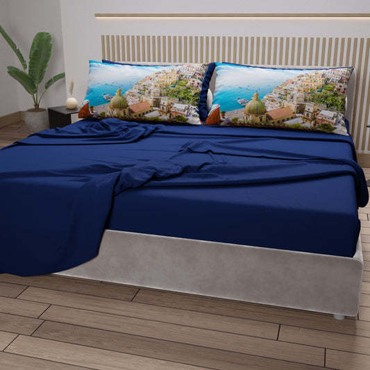 Draps en Coton, Parure de Lit avec Taies d'Oreiller en Impression Digitale, Positano