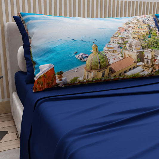 Draps en Coton, Parure de Lit avec Taies d'Oreiller en Impression Digitale, Positano