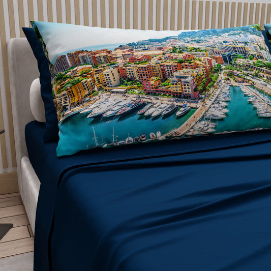 Lenzuola in Cotone, Completo Letto con Federe in Stampa Digitale, Principato di Monaco