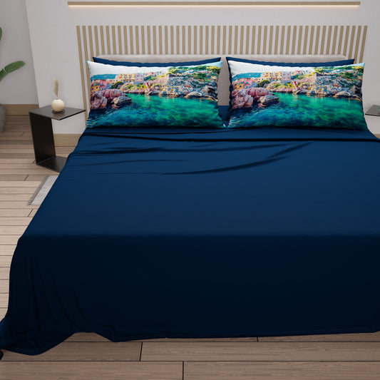 Lenzuola in Cotone, Completo Letto con Federe in Stampa Digitale, Sant'Elia - Sicilia
