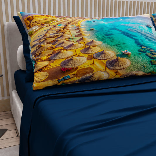Lenzuola in Cotone, Completo Letto con Federe in Stampa Digitale, Sharm El-Sheikh