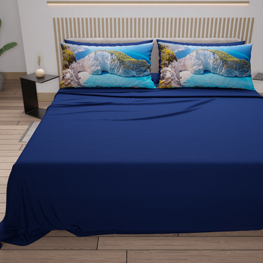 Lenzuola in Cotone, Completo Letto con Federe in Stampa Digitale, Zante - Grecia
