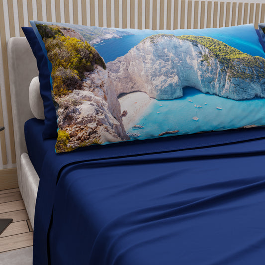 Lenzuola in Cotone, Completo Letto con Federe in Stampa Digitale, Zante - Grecia