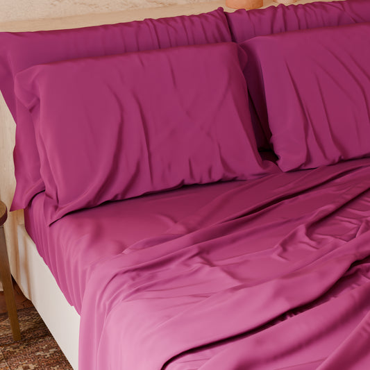 Lenzuola Matrimoniali, Singole, Una Piazza e Mezza, in Cotone, Fucsia