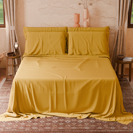 Set Animalier Cobra Giallo Copriletti Estivi + Lenzuola in Cotone.