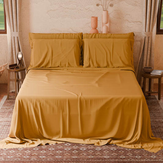 Lenzuola Matrimoniali Singole Cotone Giallo Ocra Made in Italy | PETTI Artigiani Italiani