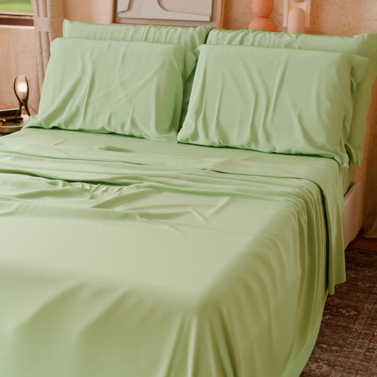 Draps doubles, simples, une place et demie, en coton, Sauge