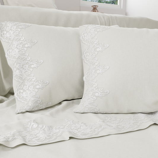 Lenzuola Percalle con Pizzo, Lenzuola Matrimoniali Cotone Bianco