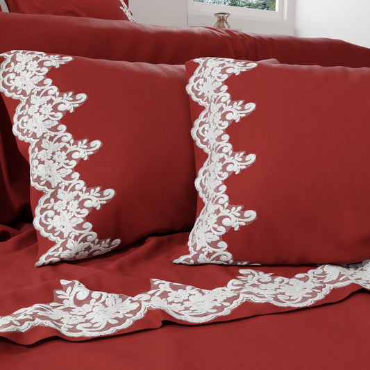 Lenzuola Percalle con Pizzo, Lenzuola Matrimoniali Cotone Bordeaux