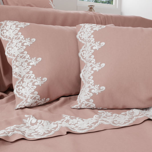 Lenzuola Percalle con Pizzo, Lenzuola Matrimoniali Cotone Cipria