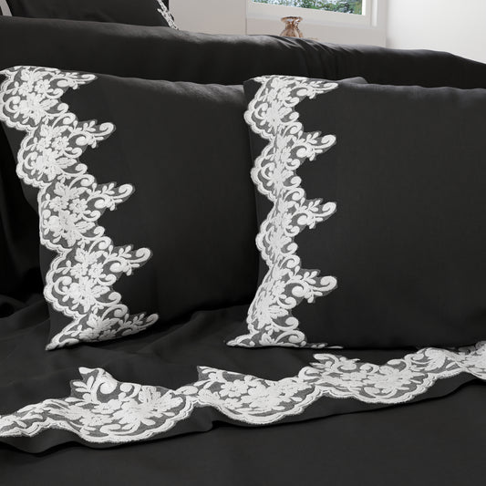 Lenzuola Percalle con Pizzo, Lenzuola Matrimoniali Cotone Nero