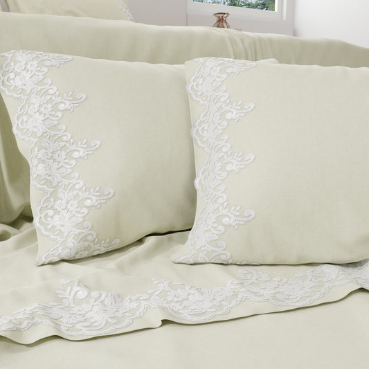Lenzuola Percalle con Pizzo, Lenzuola Matrimoniali Cotone Panna