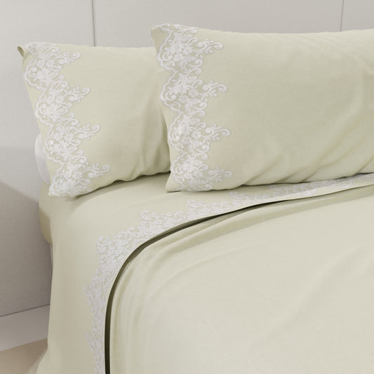 Lenzuola Percalle con Pizzo, Lenzuola Matrimoniali Cotone Panna