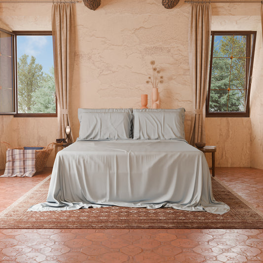Draps Uni en Satin de Coton Gris Perle