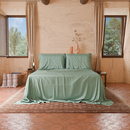 Draps Uni en Satin de Coton Sauge