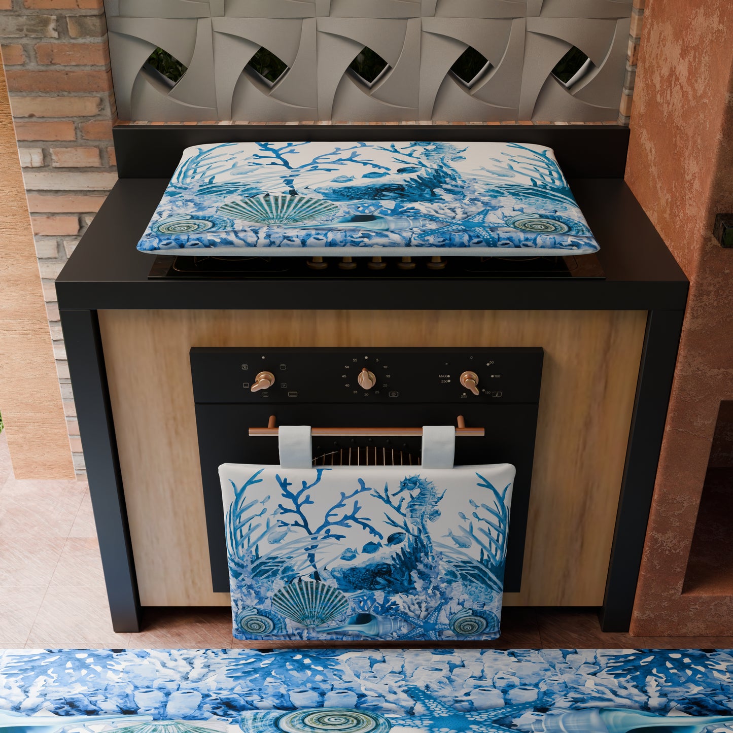 Copriforno per Cucina in Stampa Digitale Corallo Blu