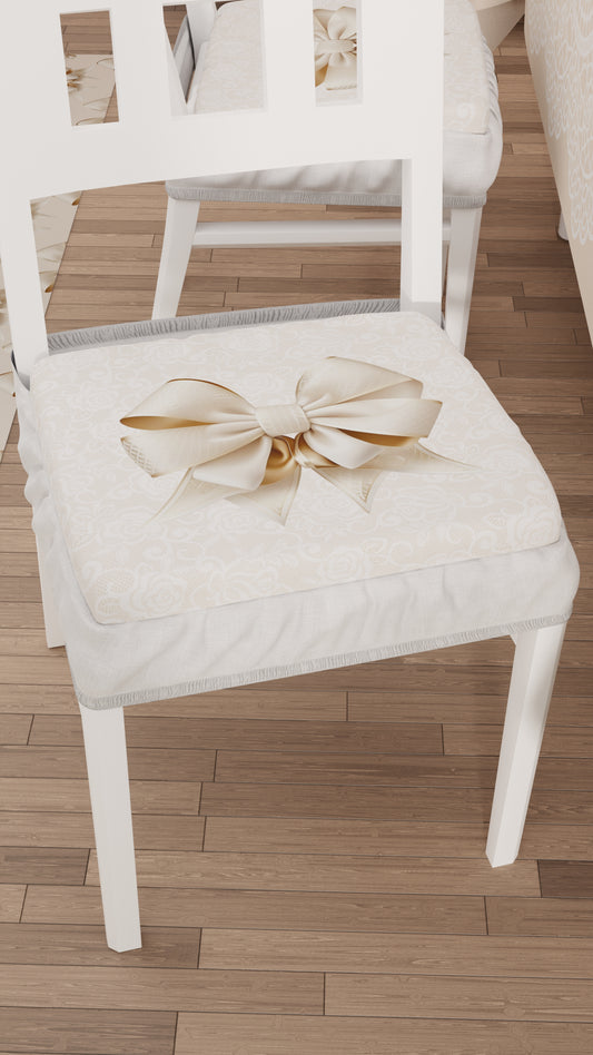 Coussins pour chaises avec élastique Housse de chaise en impression numérique Noeud beige