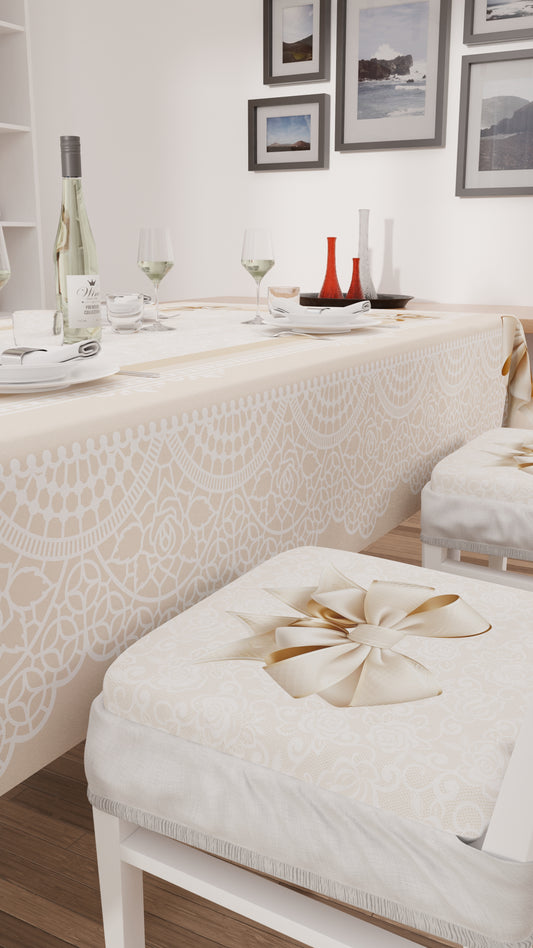 Coussins pour chaises avec élastique Housse de chaise en impression numérique Noeud beige