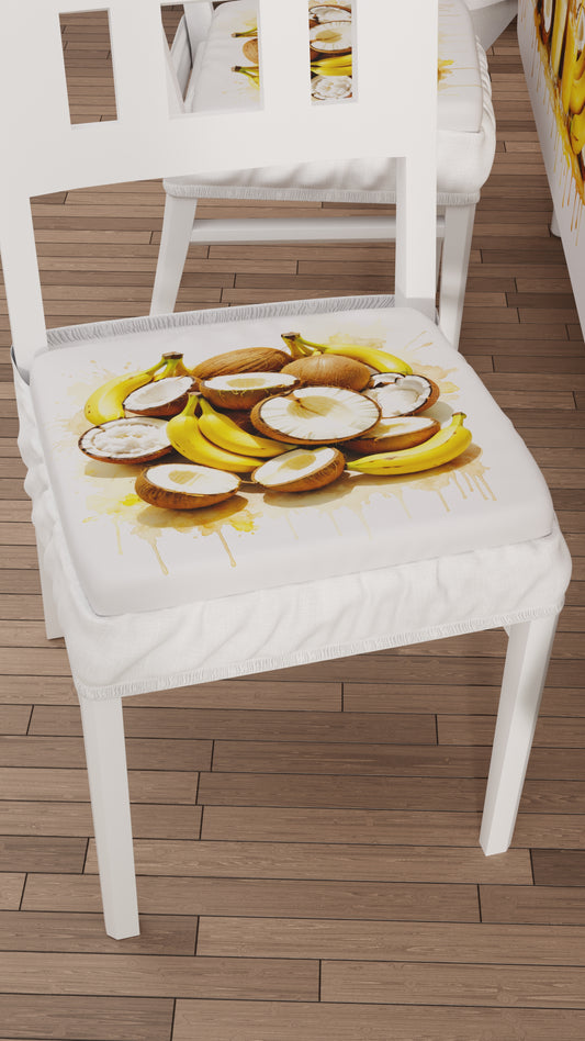 Coussins pour Chaises avec Élastique Housse de Chaise en Impression Digitale Fruit Beige - Noix de Coco et Banane