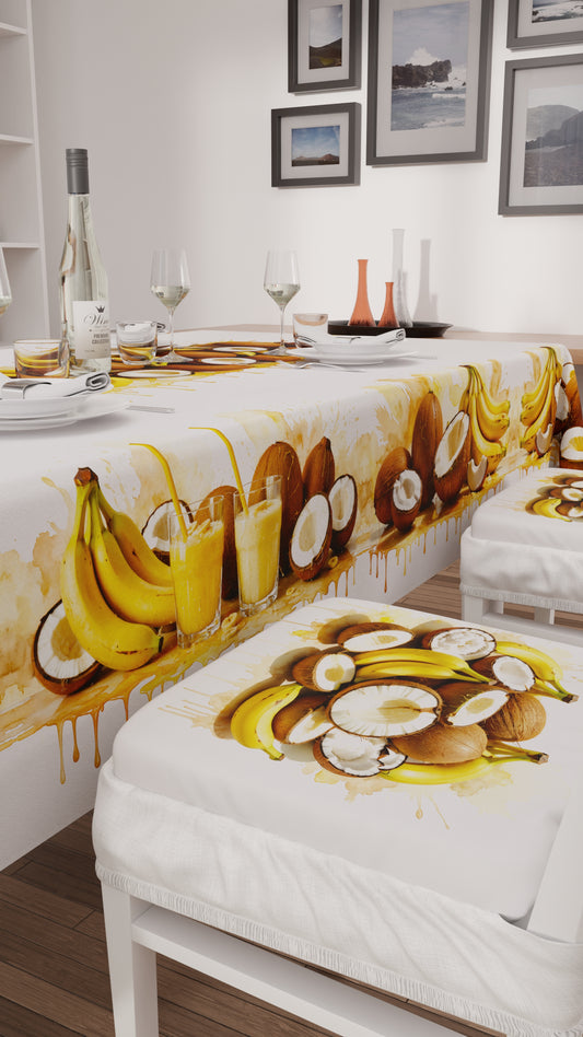 Coussins pour Chaises avec Élastique Housse de Chaise en Impression Digitale Fruit Beige - Noix de Coco et Banane