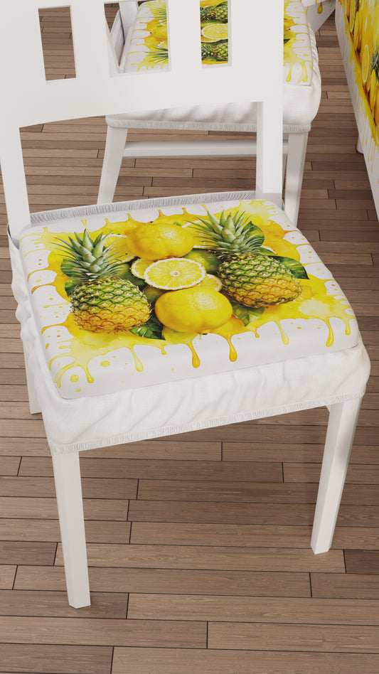 Coussins pour Chaises avec Élastique Housse de Chaise en Impression Digitale Fruit Jaune - Citron et Ananas