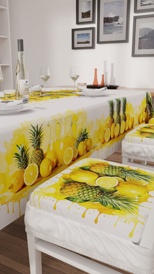 Coussins pour Chaises avec Élastique Housse de Chaise en Impression Digitale Fruit Jaune - Citron et Ananas