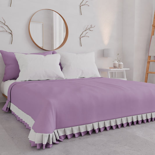 Boutis d'Été pour Lit Double, Boutis avec Double Volant, Lilas