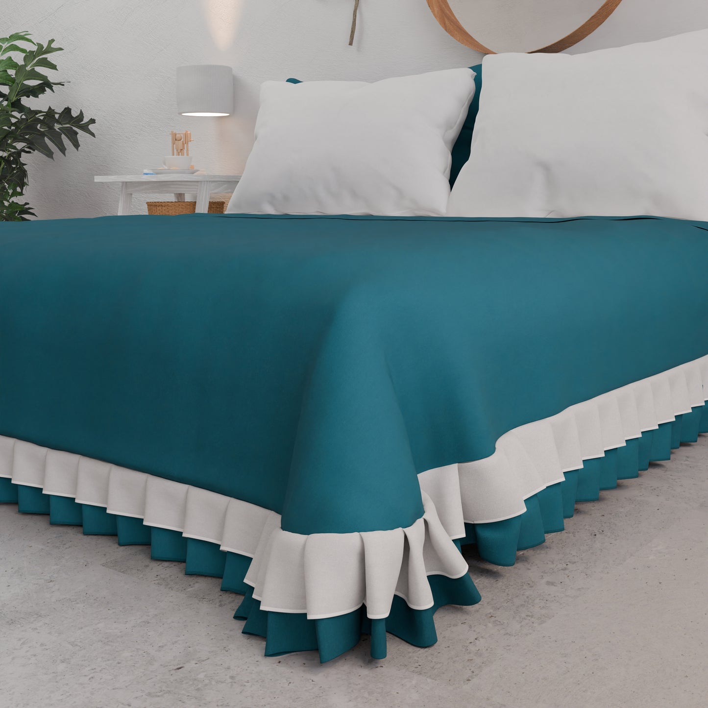 Copriletto Matrimoniale Estivo, Copriletto con Doppio Volant, Ottanio