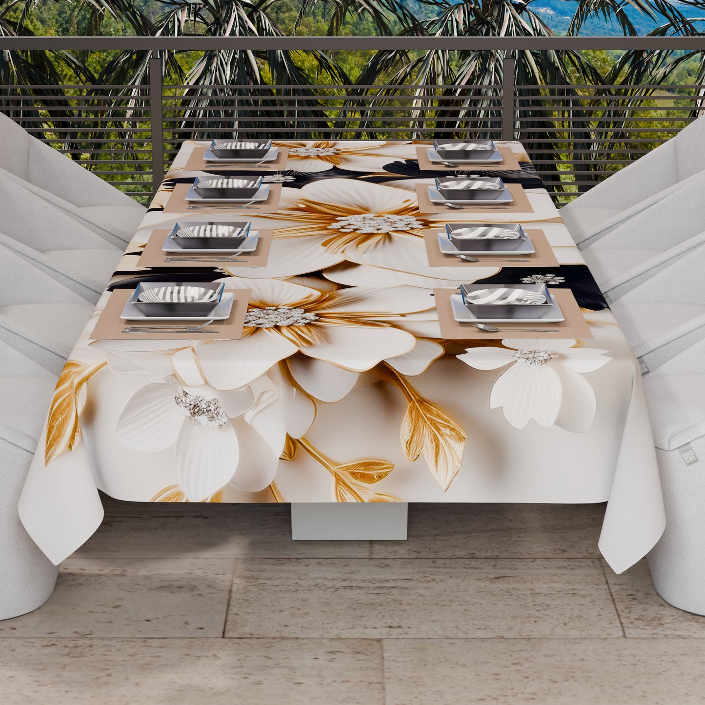 Telo Arredo Copridivano, Copriletto, Copritavolo e Copritutto in Microfibra | Fantasia Flower Ceramic Nero