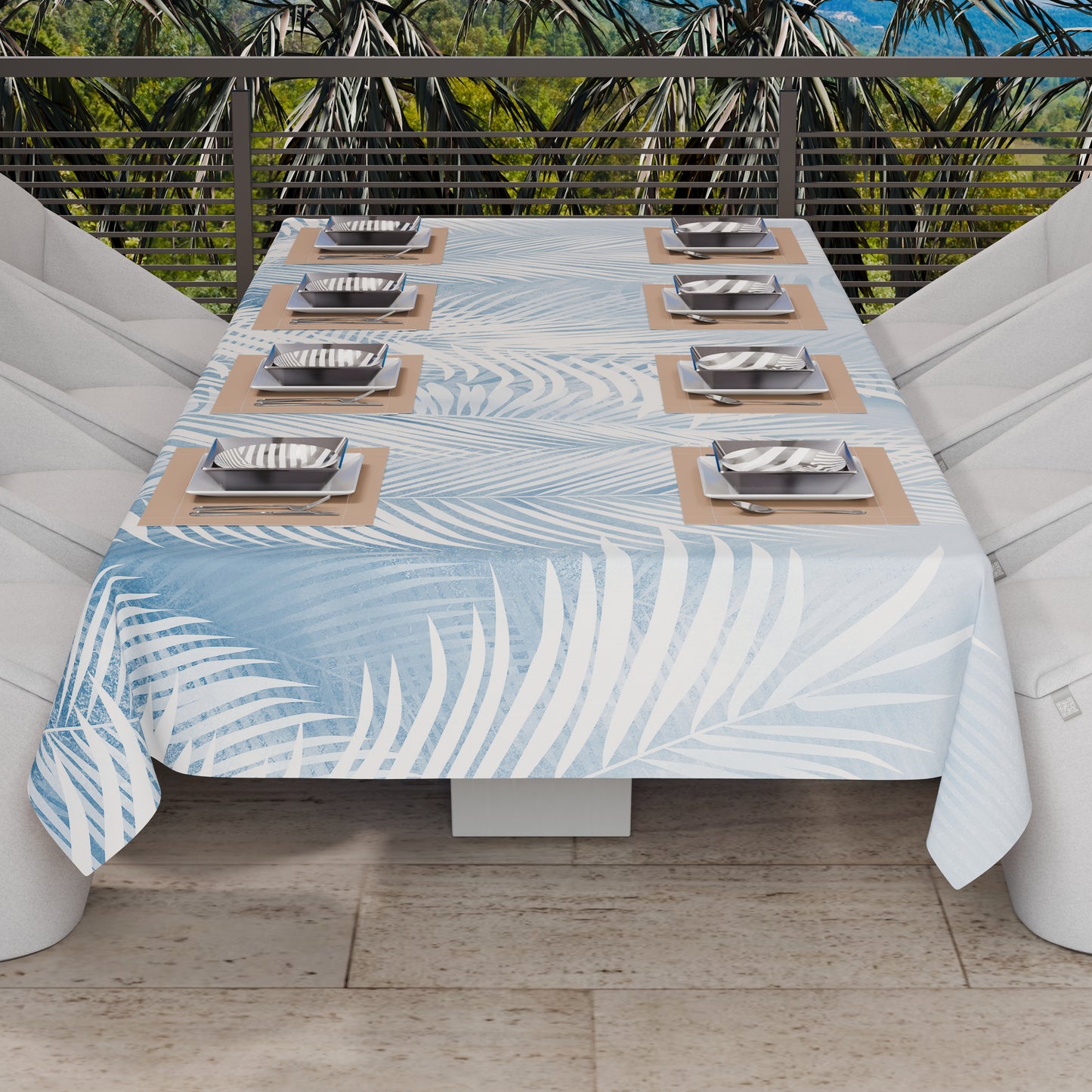 Telo Arredo Copridivano, Copriletto, Copritavolo e Copritutto in Microfibra | Fantasia Foglia Celeste