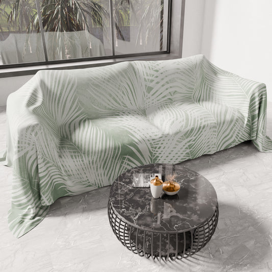Drap housse pour canapé, couvre-lit, nappe et tout usage en microfibre | Motif Feuille Sauge