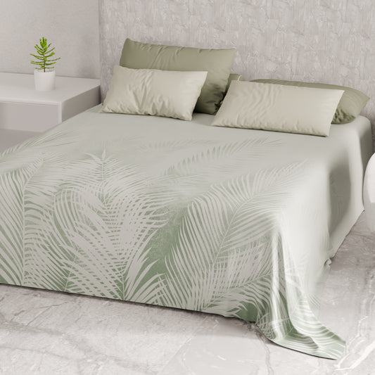 Drap housse pour canapé, couvre-lit, nappe et tout usage en microfibre | Motif Feuille Sauge