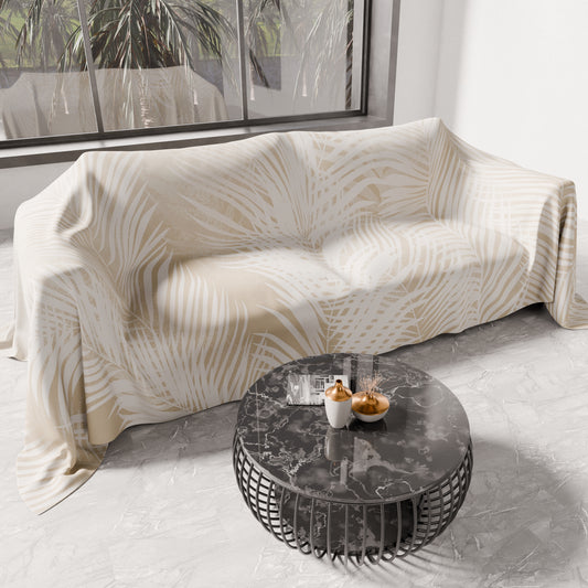 Drap housse pour canapé, couvre-lit, nappe et tout usage en microfibre | Motif Feuille Tourterelle