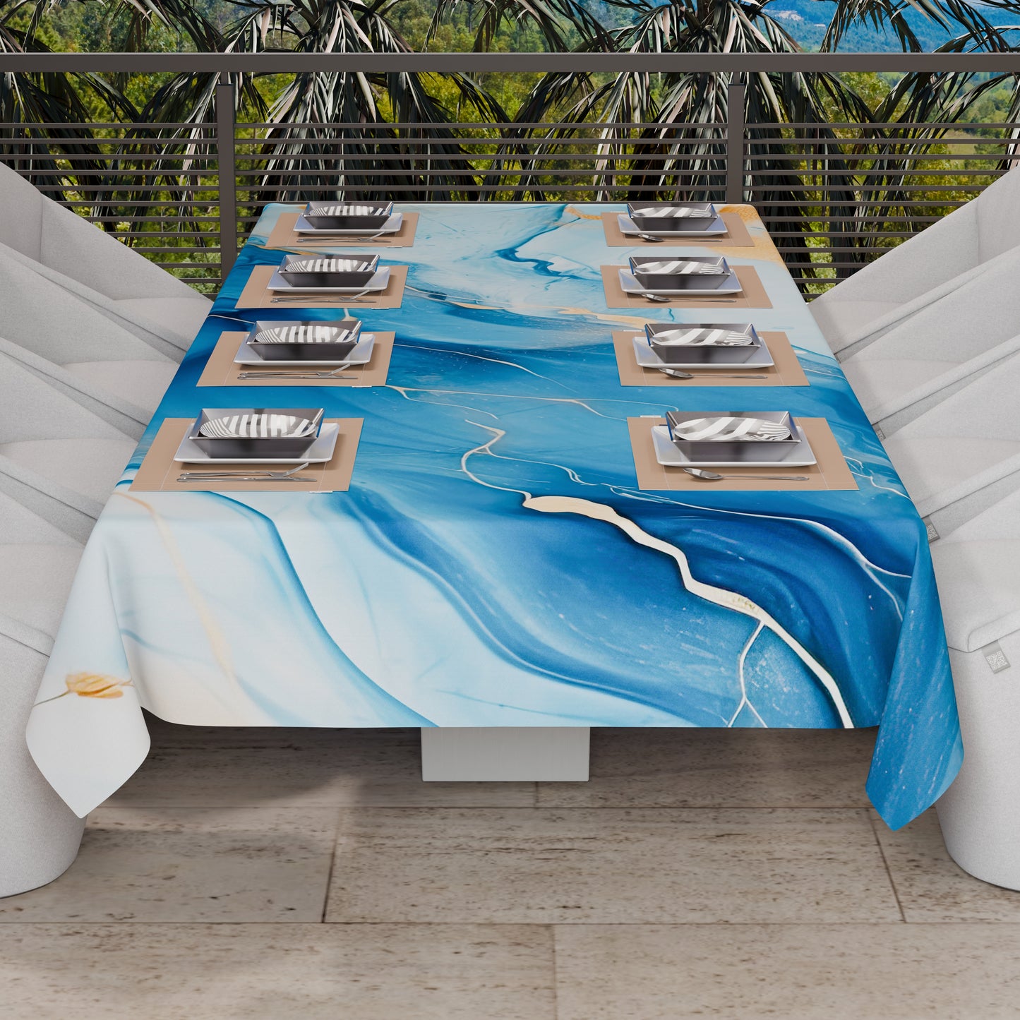 Telo Arredo Copridivano, Copriletto, Copritavolo e Copritutto in Microfibra | Fantasia Marble Azzurro