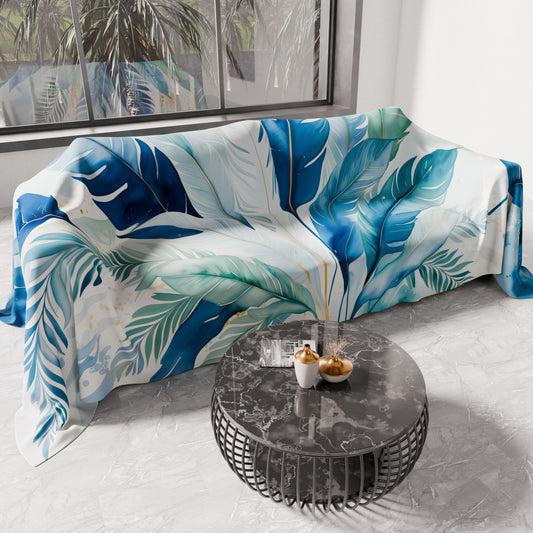 Telo Arredo Copridivano, Copriletto, Copritavolo e Copritutto in Microfibra | Fantasia Palmwater Blu