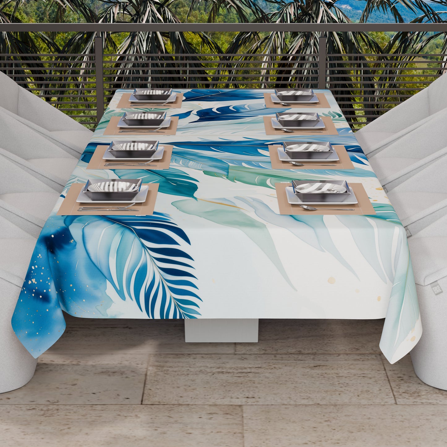 Telo Arredo Copridivano, Copriletto, Copritavolo e Copritutto in Microfibra | Fantasia Palmwater Blu