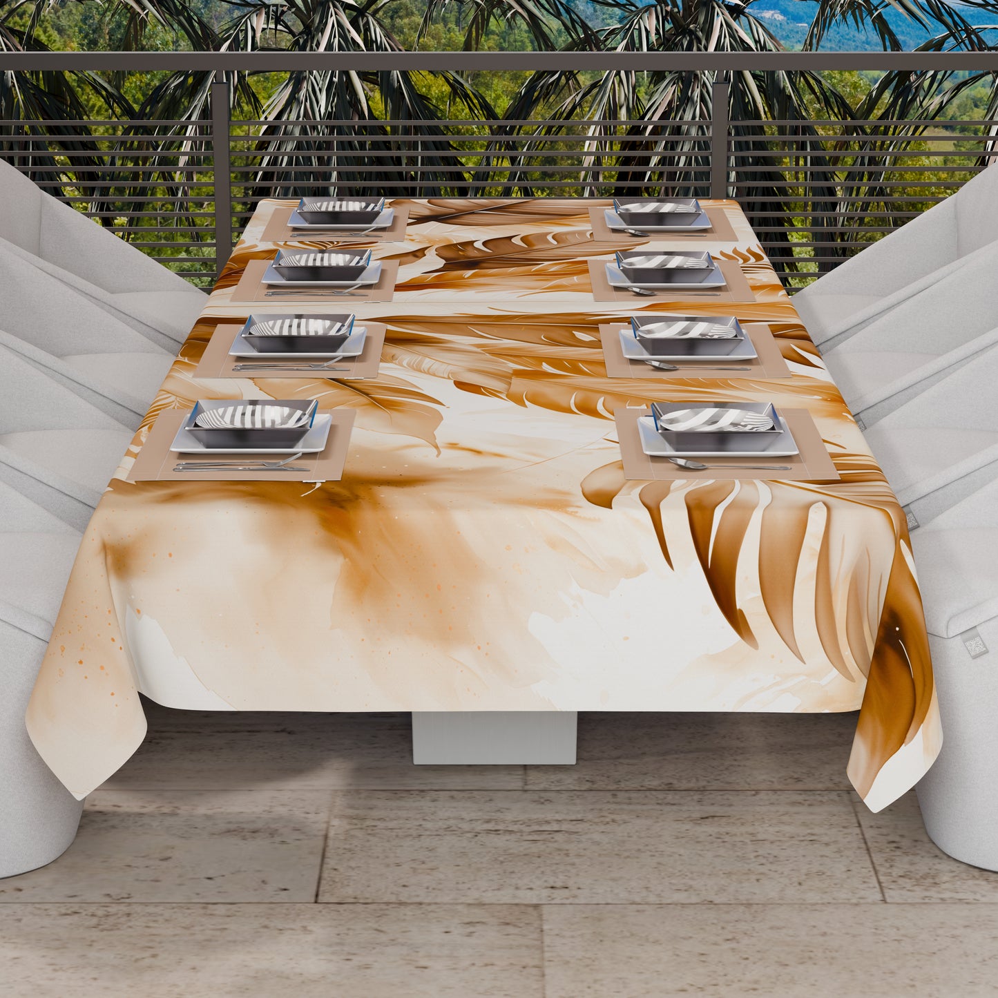 Telo Arredo Copridivano, Copriletto, Copritavolo e Copritutto in Microfibra | Fantasia Palmwater Fango