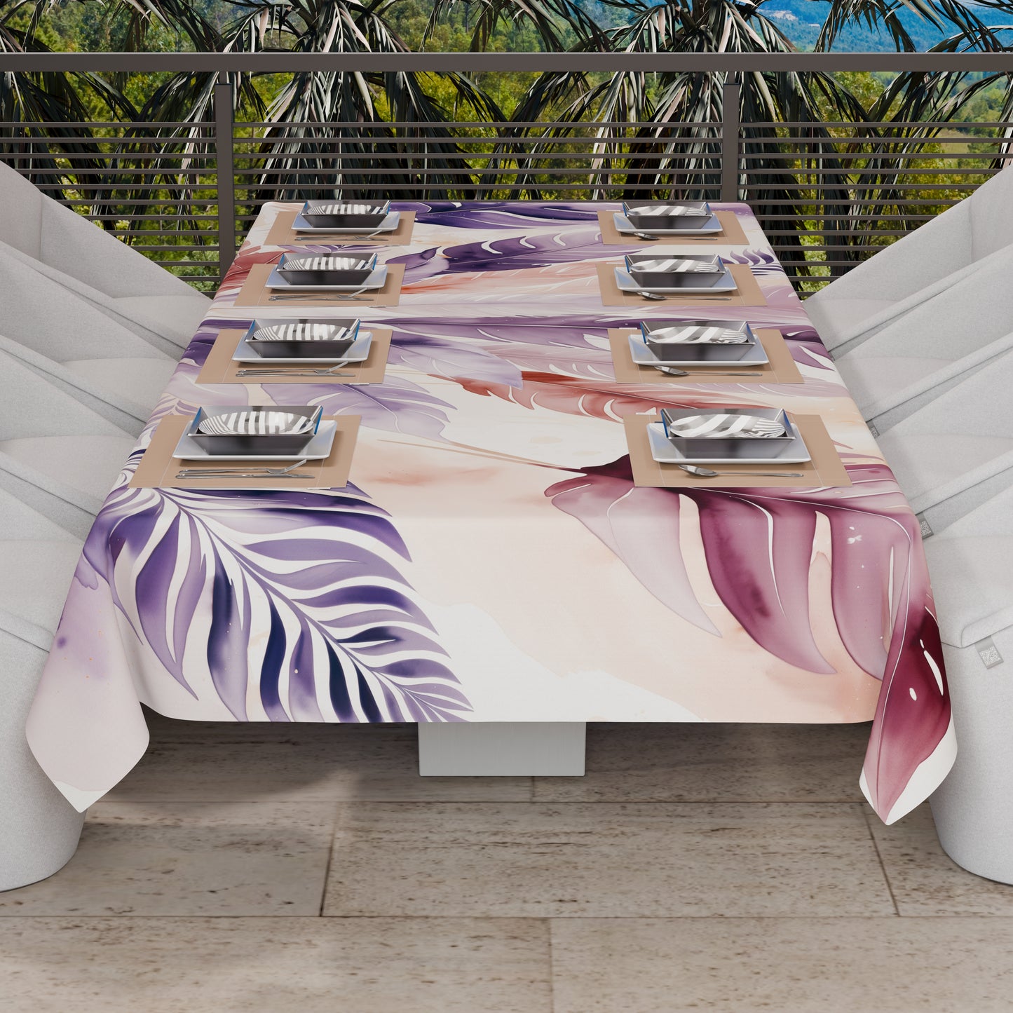 Telo Arredo Copridivano, Copriletto, Copritavolo e Copritutto in Microfibra | Fantasia Palmwater Lilla