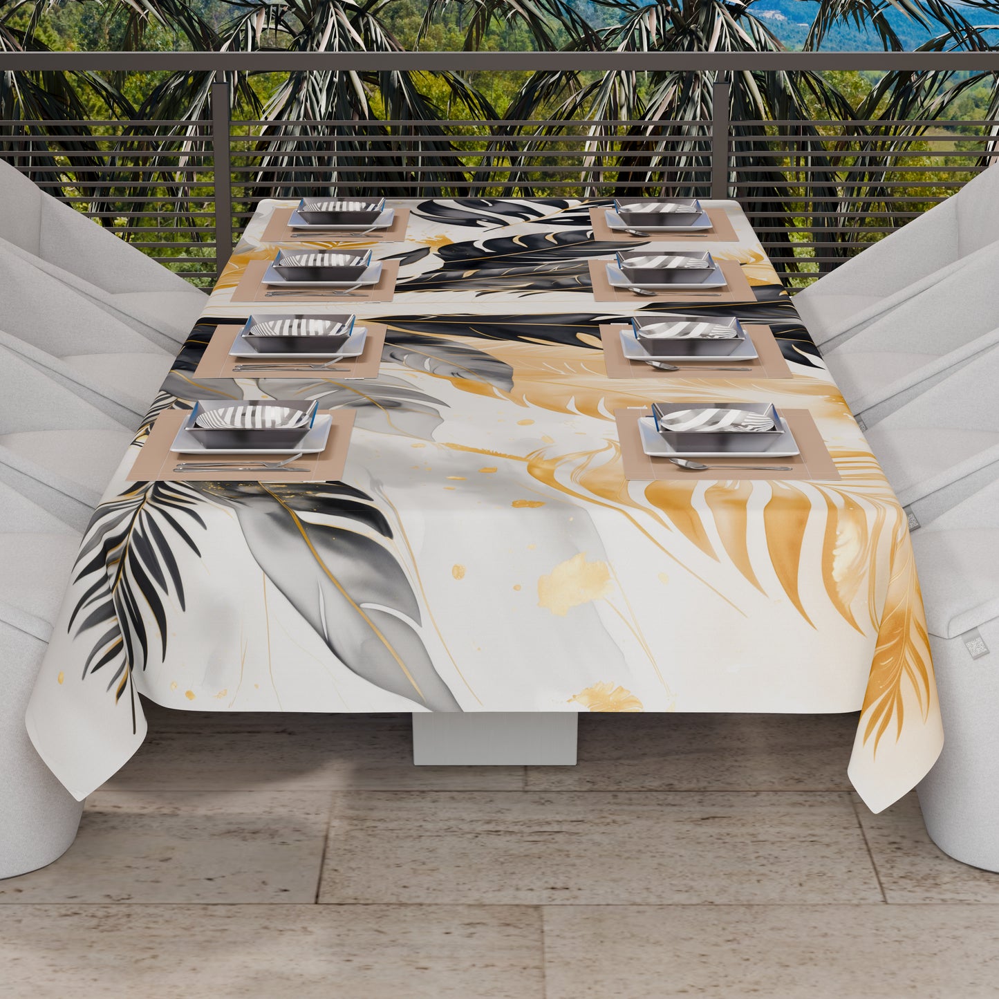 Telo Arredo Copridivano, Copriletto, Copritavolo e Copritutto in Microfibra | Fantasia Palmwater Nero