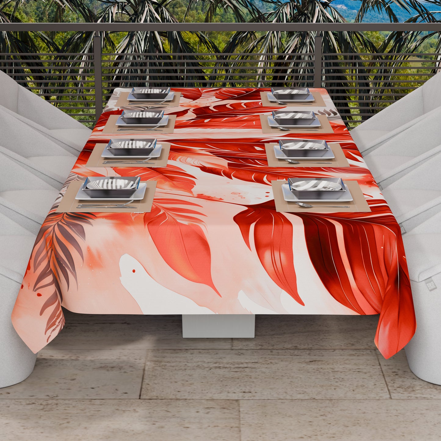 Telo Arredo Copridivano, Copriletto, Copritavolo e Copritutto in Microfibra | Fantasia Palmwater Rosso